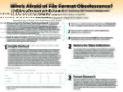 Who’s Afraid of File Format Obsolescence? Developing a Data-Informed Research Agenda for Assessing File Format Endangerment Heather Ryan • University of North Carolina at Chapel Hill Curate Thyself Doctoral Symposium