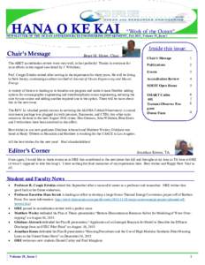 HANA O KE KAI  “Work of the Ocean” NEWSLETTER OF THE OCEAN AND RESOURCES ENGINEERING DEPARTMENT, Fall 2015, Volume 19, Issue 1