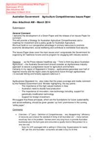 Agricultural Competitiveness White Paper – Submission IP115 Alex Arbuthnot AM Submitted 16 March[removed]Australian Government