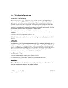 FCC-slip.fm Page 2 Friday, September 7, [removed]:36 AM  FCC Compliance Statement For United States Users This equipment has been tested and found to comply with the limits for a Class A digital device, pursuant to Part 15