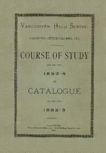 Vancouver High School Course of StudyCatalogue