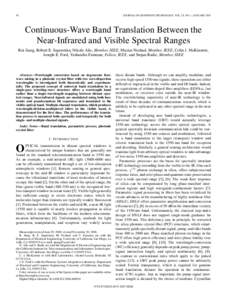 58  JOURNAL OF LIGHTWAVE TECHNOLOGY, VOL. 25, NO. 1, JANUARY 2007 Continuous-Wave Band Translation Between the Near-Infrared and Visible Spectral Ranges