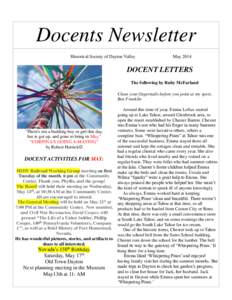 Docents Newsletter Historical Society of Dayton Valley May[removed]DOCENT LETTERS