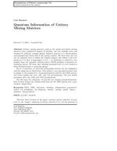 Foundations of Physics manuscript No. (will be inserted by the editor) Carl Brannen  Quantum Information of Unitary