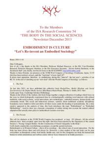 NEWSLETTER 2013 EMBODIMENT IS CULTURE