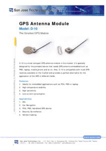 Tracking Solutions GPS Antennas WiFi/GSM/UHF Embedded Antennas GPS Antenna Module Model: D-10