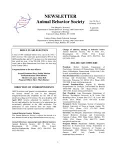 NEWSLETTER Animal Behavior Society Sue Margulis, Secretary Department of Animal Behavior, Ecology, and Conservation Department of Biology Canisius College, Buffalo, NY 14208