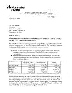 Manitoba Hydro - Comments on the Proposed Amendments to the National Energy Board Cost Recovery Regulations - 15 February 2006