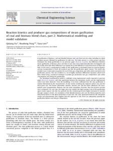 Reaction kinetics and producer gas compositions of steam gasification of coal and biomass blend chars, part 2 Mathematical modelling and model validation