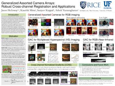 Generalized Assorted Camera Arrays: Robust Cross-channel Registration and Applications Jason Holloway , Kaushik Mitra , Sanjeev Koppal , Ashok Veeraraghavan 1,2  2