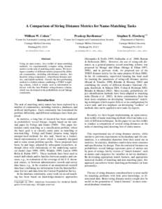 A Comparison of String Distance Metrics for Name-Matching Tasks William W. Cohen∗† ∗ Center for Automated Learning and Discovery