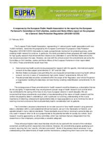 A response by the European Public Health Association to the report by the European Parliament’s Committee on Civil Liberties, Justice and Home Affairs report on the proposal for a General Data Protection Regulation (20