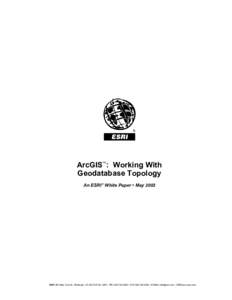 ArcGIS™: Working With Geodatabase Topology An ESRI ® White Paper • May 2003 ESRI 380 New York St., Redlands, CA[removed], USA • TEL[removed] • FAX[removed] • E-MAIL [removed] • WEB www.esri.com