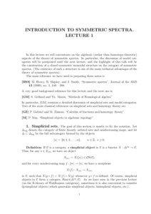 INTRODUCTION TO SYMMETRIC SPECTRA. LECTURE 1