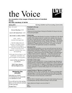 the Voice  the newsletter of the League of Women Voters of Litchfield County Box 899, Litchfield, CTSpring 2014