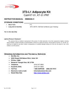 3T3-L1 Adipocyte Kit Cat# KT-01, KT-01-PRF INSTRUCTION MANUAL ZBM0026.01
