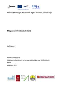 Impact of Policies for Plagiarism in Higher Education Across Europe  Plagiarism Policies in Ireland Full Report