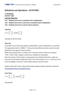 Teaching and Learning Guide 10: Matrices  Activity Sheet Definitions and Operations - ACTIVITIES 5. Activities