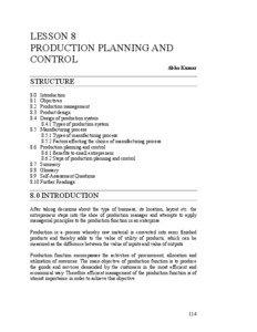 LESSON 8 PRODUCTION PLANNING AND CONTROL
