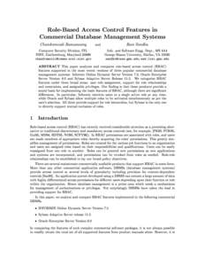 Role-Based Access Control Features in Commercial Database Management Systems Chandramouli Ramaswamy Computer Security Division, ITL NIST, Gaithersburg, Maryland 20899