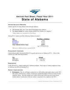 Amtrak Fact Sheet, Fiscal Year[removed]State of Alabama