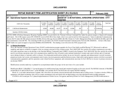 UNCLASSIFIED DATE RDT&E BUDGET ITEM JUSTIFICATION SHEET (R-2 Exhibit)  February 2003