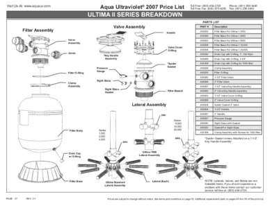 Visit Us At: www.aquauv.com  Aqua Ultraviolet® 2007 Price List Toll Free: ([removed]Toll Free Fax: ([removed]