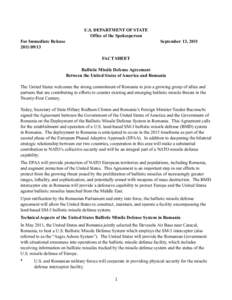 U.S. DEPARTMENT OF STATE Office of the Spokesperson For Immediate Release[removed]September 13, 2011