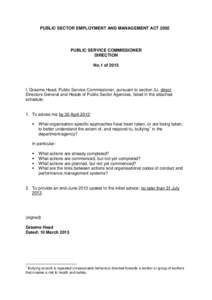PUBLIC SECTOR EMPLOYMENT AND MANAGEMENT ACT[removed]PUBLIC SERVICE COMMISSIONER DIRECTION No.1 of 2013