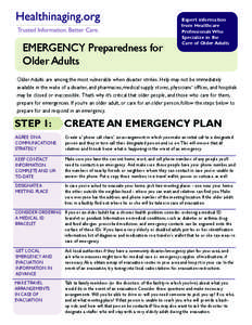 Emergency Preparedness for Older Adults Expert Information from Healthcare Professionals Who