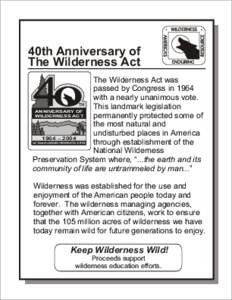 AMERICA’S  40th Anniversary of The Wilderness Act  RESOURCE