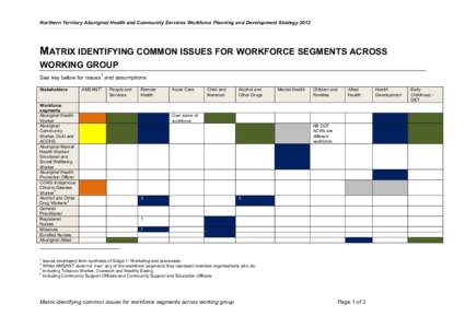 Northern Territory Aboriginal Health and Community Services Workforce Planning and Development Strategy[removed]MATRIX IDENTIFYING COMMON ISSUES FOR WORKFORCE SEGMENTS ACROSS WORKING GROUP 1