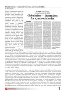Global crises—imperatives for a just social order Dr. Sania Nishtar There is an apprehension within the The NEWS International development circles that the Sunday, December 14, 2008