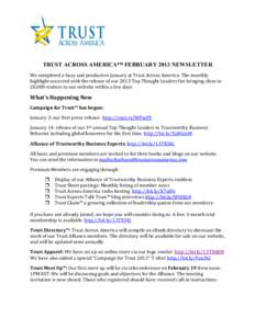 TRUST ACROSS AMERICA™ FEBRUARY 2013 NEWSLETTER We	
  completed	
  a	
  busy	
  and	
  productive	
  January	
  at	
  Trust	
  Across	
  America.	
  The	
  monthly	
   highlight	
  occurred	
  with	
  th