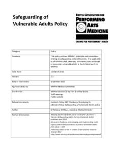 Safeguarding	of	 Vulnerable	Adults	Policy Category	  Policy