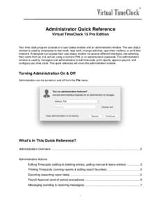 Virtual TimeClock  ® Administrator Quick Reference Virtual TimeClock 15 Pro Edition