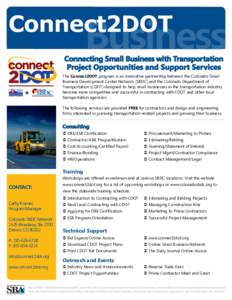 Business  Connect2DOT Connecting Small Business with Transportation Project Opportunities and Support Services