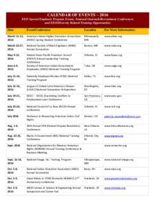 CALENDAR OF EVENTS – 2016 EEO Special Emphasis Program Events, National Outreach/Recruitment Conferences and EEO/Diversity Related Training Opportunities. Date  Event/Conference