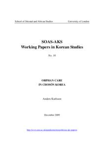 SOAS-AKS No 16 - Orphan Care in Choson Korea