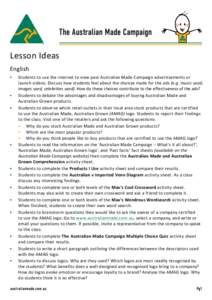 The Australian Made Campaign  Lesson Ideas English •