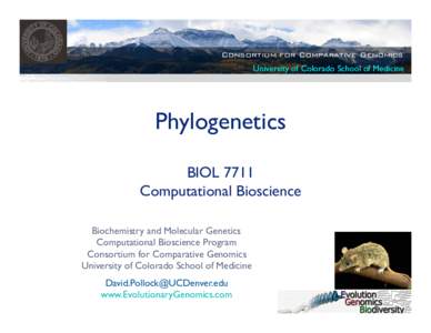 Consortium for Comparative Genomics! University of Colorado School of Medicine Phylogenetics BIOL 7711 Computational Bioscience