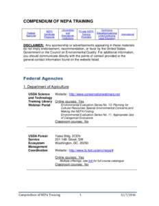 COMPENDIUM OF NEPA TRAINING Federal Agencies Universities and