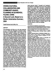 (Re)constructing Communities Design Participation in the Face of Change  CROSS-CULTURAL COLLABORATION AND COMMUNITY-BASED PLANNING IN QUANZHOU,