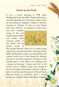 Pearls in the Field Pearls in the Field It was a sunny morning in 1996 when Mr Rajinder Gupta, the MD of Trident Industries, watched gleefully the full grown wheat ready for harvesting at Sanghera village in Barnala,