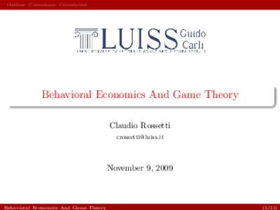 Outline Covariance Correlation  Behavioral Economics And Game Theory Claudio Rossetti 