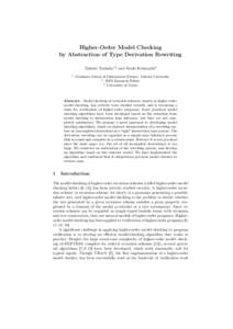 Higher-Order Model Checking by Abstraction of Type Derivation Rewriting Takeshi Tsukada1,2 and Naoki Kobayashi3 1  Graduate School of Information Science, Tohoku University