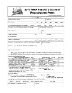 2016 NMRA National Convention  Registration Form PLEASE TYPE OR PRINT!  www.nmra2016.org