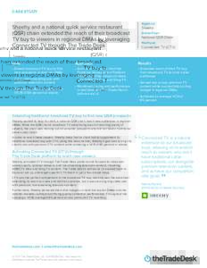 CASE STUDY  Sheehy and a national quick service restaurant (QSR) chain extended the reach of their broadcast TV buy to viewers in regional DMAs by leveraging Connected TV through The Trade Desk