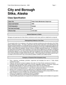 Public Works Maintenance Supervisor – 5060  Page 1 City and Borough Sitka, Alaska