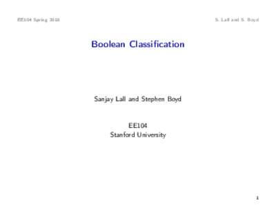 EE104 SpringS. Lall and S. Boyd Boolean Classification